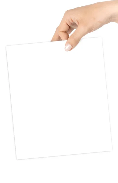 Affärskort hand. Hand hålla tomt visitkort papper isolerad på vit bakgrund. Töm mall med klippbana. — Stockfoto