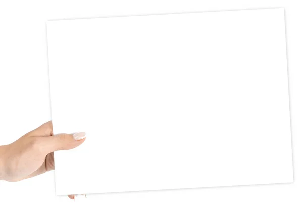 Mall för visitkort. Hand hålla tomt visitkort papper isolerad på vit bakgrund. Layout och mockup för design, plats för text, kopiera utrymme. — Stockfoto