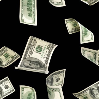 100 dolarlık banknot. Düşen para siyah arka planda izole edilmiş. Amerikan parası