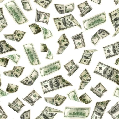 Dolar deseni bize fatura. Washington Amerikan parası. Düşen ABD parası beyaz arkaplanda izole edildi