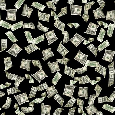 100 dolarlık banknot. Düşen para siyah arka planda izole edilmiş. Amerikan parası