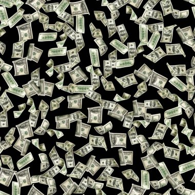 100 dolarlık banknot. Düşen para siyah arka planda izole edilmiş. Amerikan parası