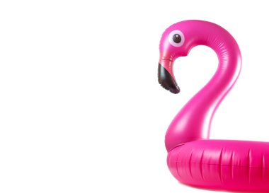 Flamingo izole edildi. Beyaz arka planda izole edilmiş yaz plajı için pembe şişirilebilir flamingo. Havuz havuzu partisi