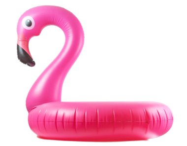 Flamingo ikonu. Beyaz arka planda izole edilmiş yaz plajı için pembe havuz şişirilebilir flamingo. Moda yaz konsepti