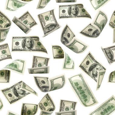 Poker bize dolar basar. Beyaz parayla izole edilmiş Amerikan parası. Beyaz arka planda izole edilmiş 100 dolar uçmak.