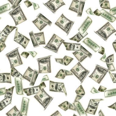 Dolar deseni bize fatura. Washington Amerikan parası. Düşen ABD parası beyaz arkaplanda izole edildi