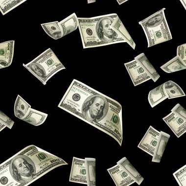 100 dolarlık banknot. Düşen para siyah arka planda izole edilmiş. Amerikan parası