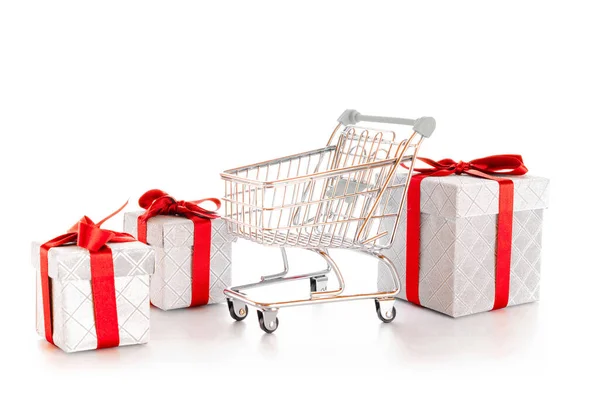 Xmas Sale 배경에 크리스마스나 상자가 슈퍼마켓을 온라인 발렌타인 크리스마스 컨셉트 — 스톡 사진