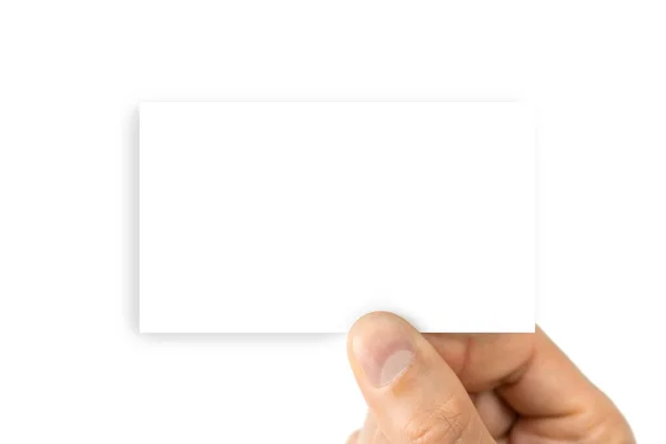 Mall För Visitkort Hand Hålla Tomt Visitkort Papper Isolerad Vit — Stockfoto