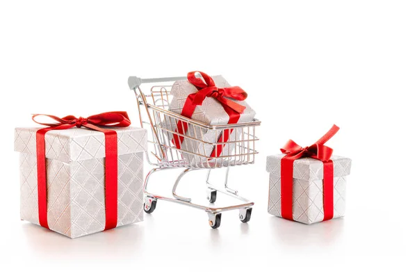 Compras Cumpleaños Carro Carro Para Supermercado Con Navidad Caja Regalo — Foto de Stock