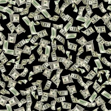 Dolar deseni bize fatura. Washington Amerikan parası. Düşen ABD parası siyah arkaplanda izole edildi