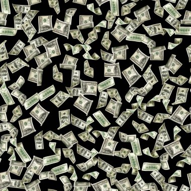 Dolar deseni bize fatura. Washington Amerikan parası. Düşen ABD parası siyah arkaplanda izole edildi