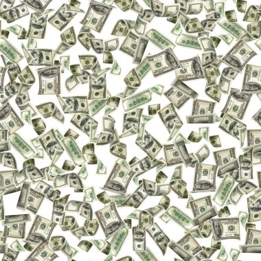 Dolar deseni bize fatura. Washington Amerikan parası. Düşen ABD parası beyaz arkaplanda izole edildi
