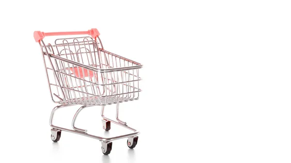 Stainless Steel Cart Food Shopping Basket Retail Market Empty Trolley — Stock Photo, Image