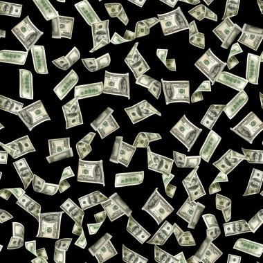Dolar deseni bize fatura. Washington Amerikan parası. Düşen ABD parası siyah arkaplanda izole edildi