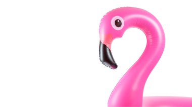 Flamingo ikonu. Beyaz arka planda izole edilmiş yaz plajı için pembe havuz şişirilebilir flamingo. Moda yaz konsepti.