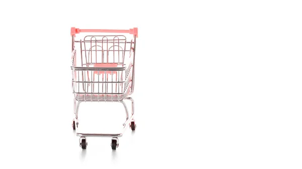 Cart market. Food shopping basket for retail market. Empty trolley cart for supermarket isolated on white background. Minimalism style. Square crop. Creative design. — Stock Photo, Image