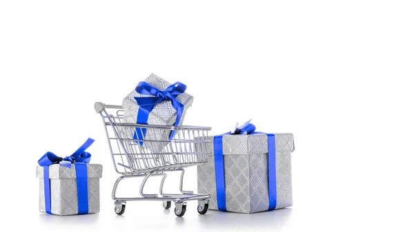 Xmas 배경에 크리스마스나 상자가 슈퍼마켓을 온라인 쇼핑을 창의적 아이디어 슈퍼마켓에서 — 스톡 사진