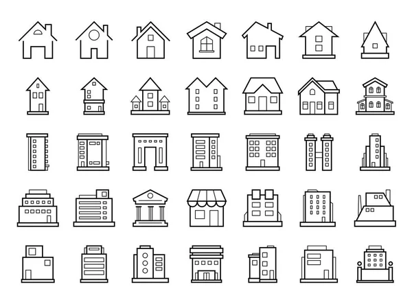 住宅和建筑物 一套概述现代未来主义建筑图标 — 图库矢量图片