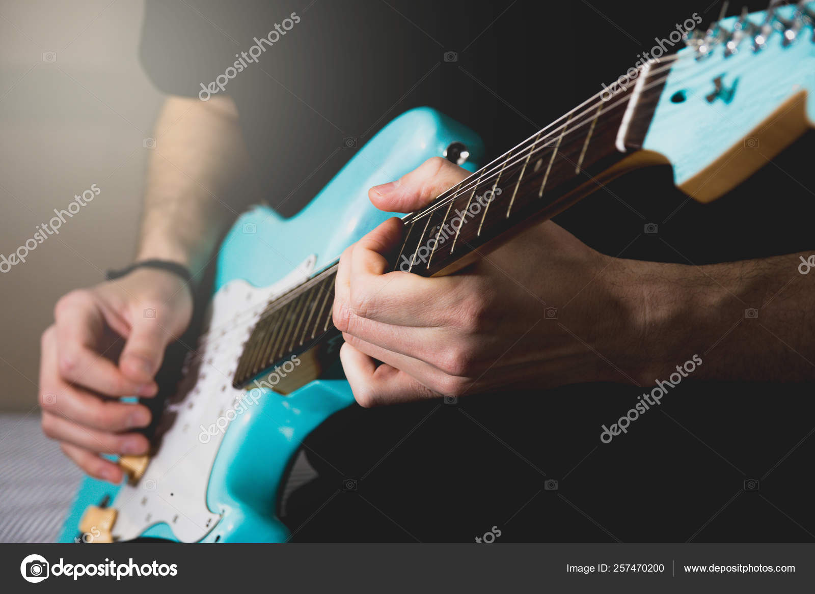 Man Playing Blue Electric Guitar Close Up At Home Practicing Guitar Stock Photo Image By C Capturemediastock Man Playing Blue Electric Guitar Close Up At Home Practicing Guitar Stock Photo Image By C Capturemediastock