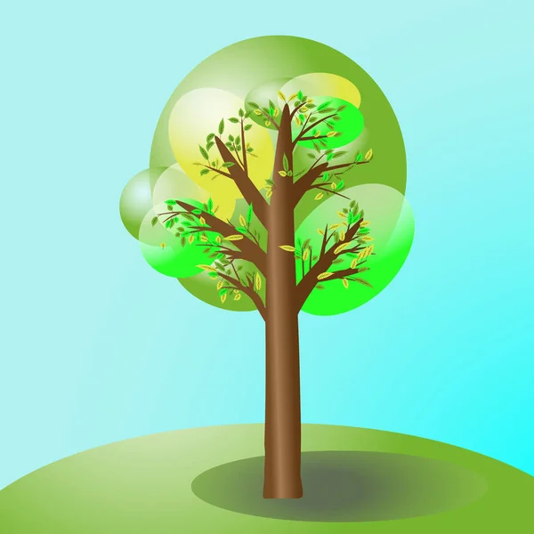 Árvore Com Três Folhas Cor Clareira Verde Natureza Paisagem Única —  Vetores de Stock