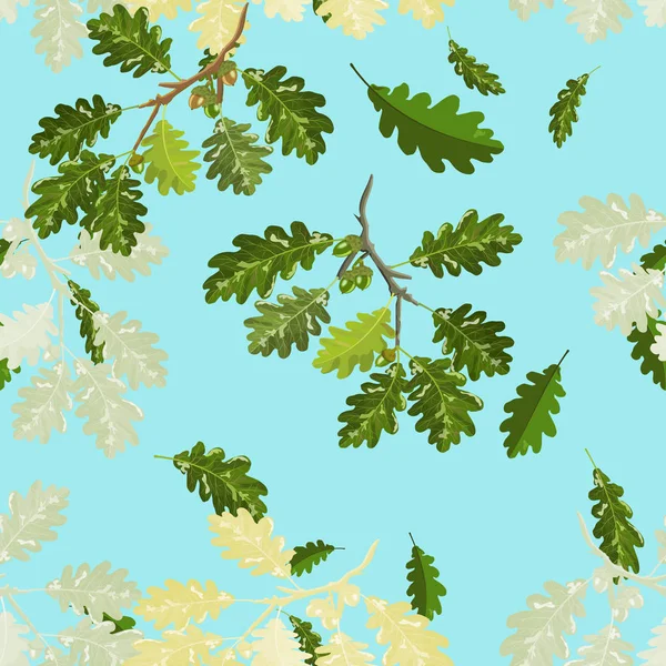 Ek grenar med blad och ekollon sömlösa mönster med blå himmel bakgrund — Stock vektor