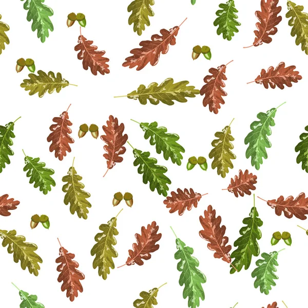 Eichenholz Akorn und Herbst Blatt nahtlose Muster Herbst Hintergrund — Stockvektor