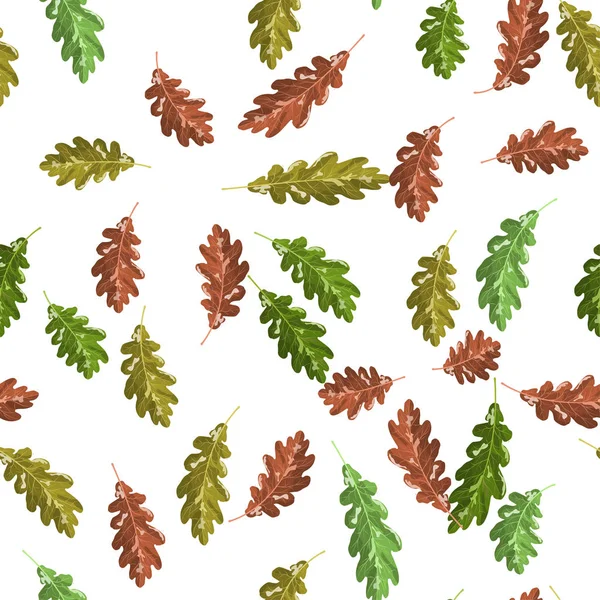 Chêne vert et brun feuille motif sans couture fond d'automne — Image vectorielle