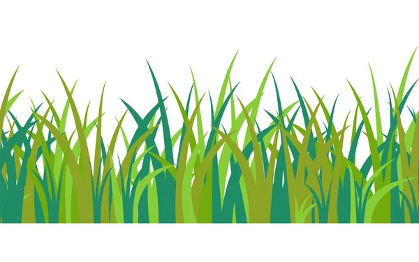 Yeşil mavi çim sapları, tutam ve Dikişsiz desen beyaz arka planda izole. Karikatür peyzaj için vektör Illustration