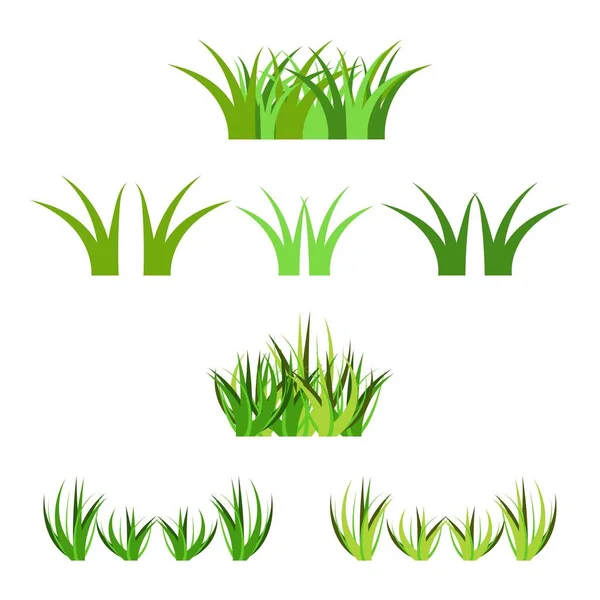 Beyaz üzerinde izole vektör yeşil çim yatay demetleri seti. Karikatür sahne dekorasyon