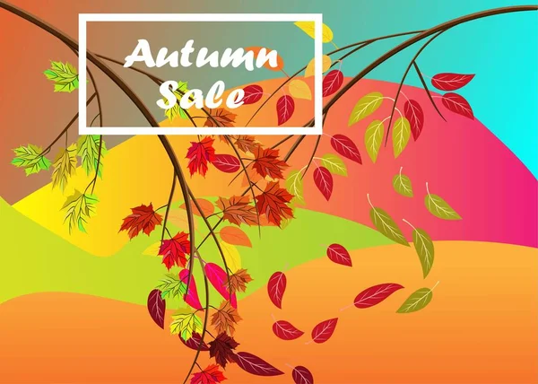 Sonbahar sonbahar yaprakları ile 2 dalları ile Sonbahar satış vektör afiş arka plan elemanları, yağmurlu bulut, sonbahar tipografi ve sonbahar renkleri arka plan metin bırakır. Vektör çizimi.