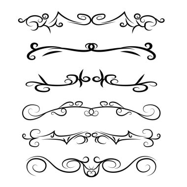 Kaligrafik el çizilmiş Tasarım Elemanları. Girdaplar, çizgiler ve sınırlar. Vektör İllüstrasyonu