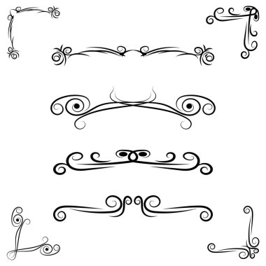 El çizilmiş döner girdaplar, sayfa bölücüler, sınır dekor tasarım elemanları