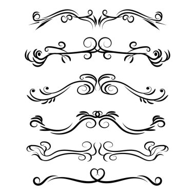 El çizilmiş dekoratif girdaplar bölücüler ve sınırları vektör seti.