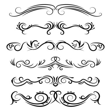 El çizimi vektör ayırıcılar. Dekoratif girdap çizgileri, kenarlar ve kıvrımlar. Tasarım ögeleri 8