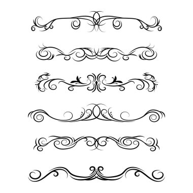El çizimi vektör ayırıcılar. Dekoratif girdap çizgileri, kenarlar ve kıvrımlar. Tasarım ögeleri 4
