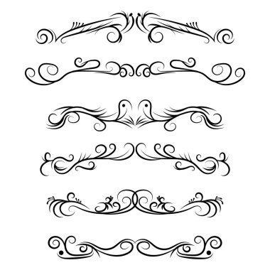 El çizimi vektör ayırıcılar. Dekoratif girdap çizgileri, kenarlar ve kıvrımlar. Tasarım ögeleri 5