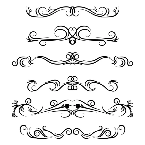 El çizimi vektör ayırıcılar. Dekoratif girdap çizgileri, gelişmiş kenarlar ve kıvrımlar. Tasarım elemanları 7