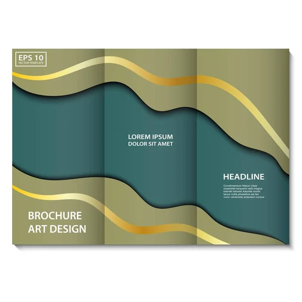 Vektör broşürü koyu yeşil ve bezh renginde altın çizgiler ve Baz kesimi gölge stili. El ilanı, kapak, broşür, pankart tasarımı. Moda vektörü sunumlar ve poster sanat tasarımı için çizgileri soyutlar.