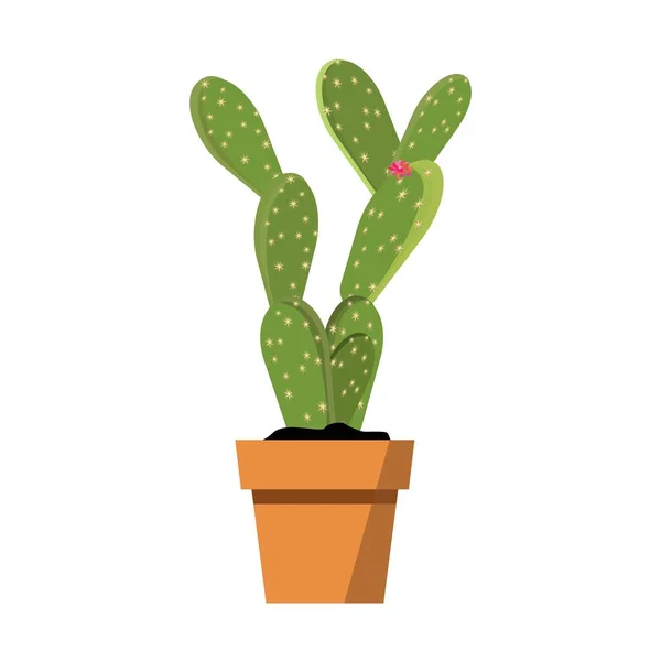 Potted Vackra Ljusa Rosa Spetsiga Vektor Kaktus Blomma Isolerad Vitt — Stock vektor