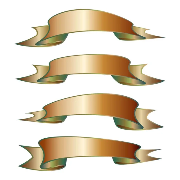 Trendy Realistic Gold Vector Ribbons Set Banner Zeleným Odstínem Obloukem — Stockový vektor