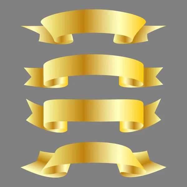 Trendy Realistic Gold Vector Ribbons Set Banner Estilo Variedad Curva — Vector de stock