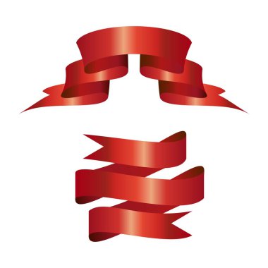 Beyaz üzerine izole edilmiş anons için vektör dekoratif kırmızı ipek bayraklar.