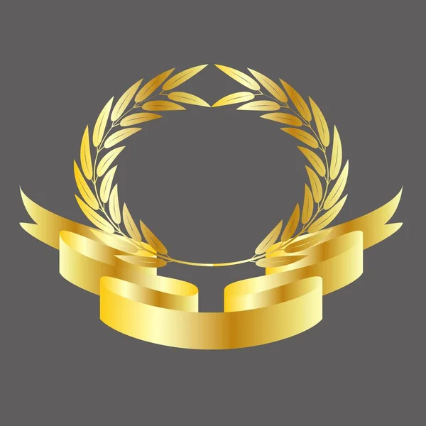 Золотой Баннер Золотым Лавровым Венком Сером Фоне — стоковый вектор