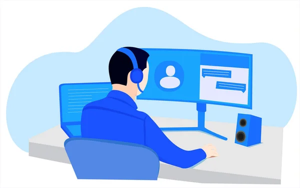 Vektör illüstrasyonu, müşteri hizmetleri, müşteri hizmetleri operatörü müşterilerle sohbet ediyor