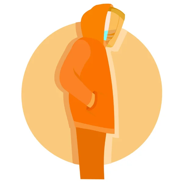 Turuncu çember arka planlı yüz kalkanının düz tasarımı