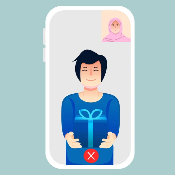 Aile ve arkadaşların görüntülerinin düz dizaynı video görüşmeleri yoluyla hediye paylaşımı.