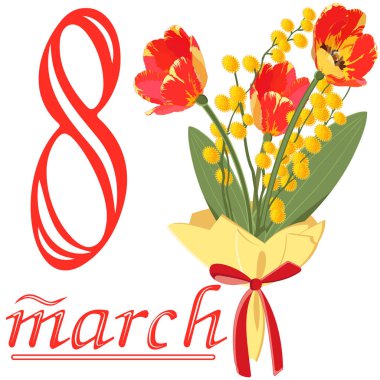 Üç Lale ve Mimoza buket bahar şenlikli bir paket tarafından 8 Mart