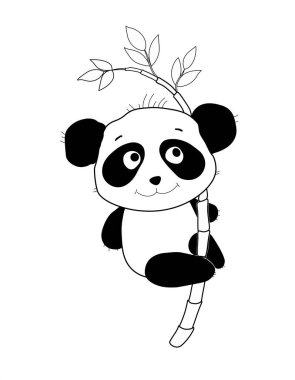 Çocuk odası dekorasyonu için bambu dalındaki komik panda yavrusu, kağıt, kumaş ya da animasyon üzerine baskı yapıyor.