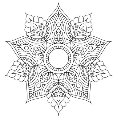 Dekoratif etnik Mandala deseni. Yetişkinler için anti-stres boyama kitabı sayfası. Sıradışı çiçek şekli. Oryantal vektör, Anti-stres terapi desenleri. Dokuma tasarım elemanları